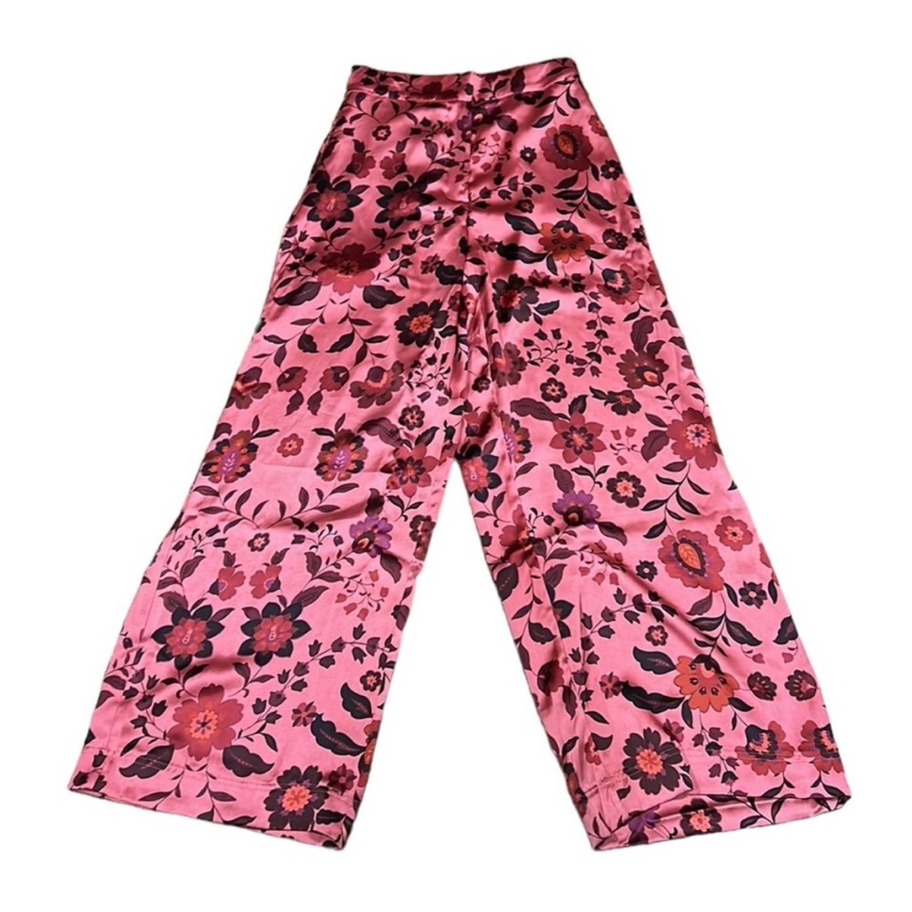 NWT House of Harlow 1960 Pink Floral Satin High Waisted Wide Leg Pants - S